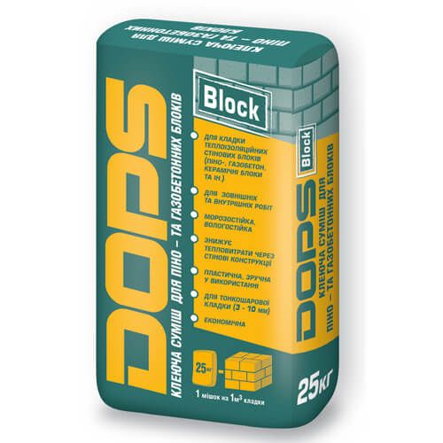 Клейова суміш для піно-та газобетонних блоків DOPS BLOCK